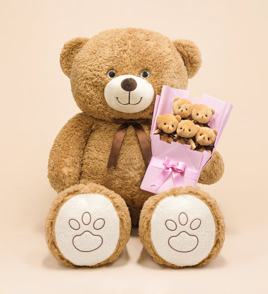 Romantik Hediye Seti (Dev Boy Pelüş Ayı & Pelüş Ayıcık Buketi)