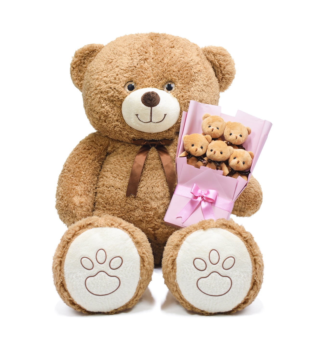 Romantik Hediye Seti (Dev Boy Pelüş Ayı & Pelüş Ayıcık Buketi)