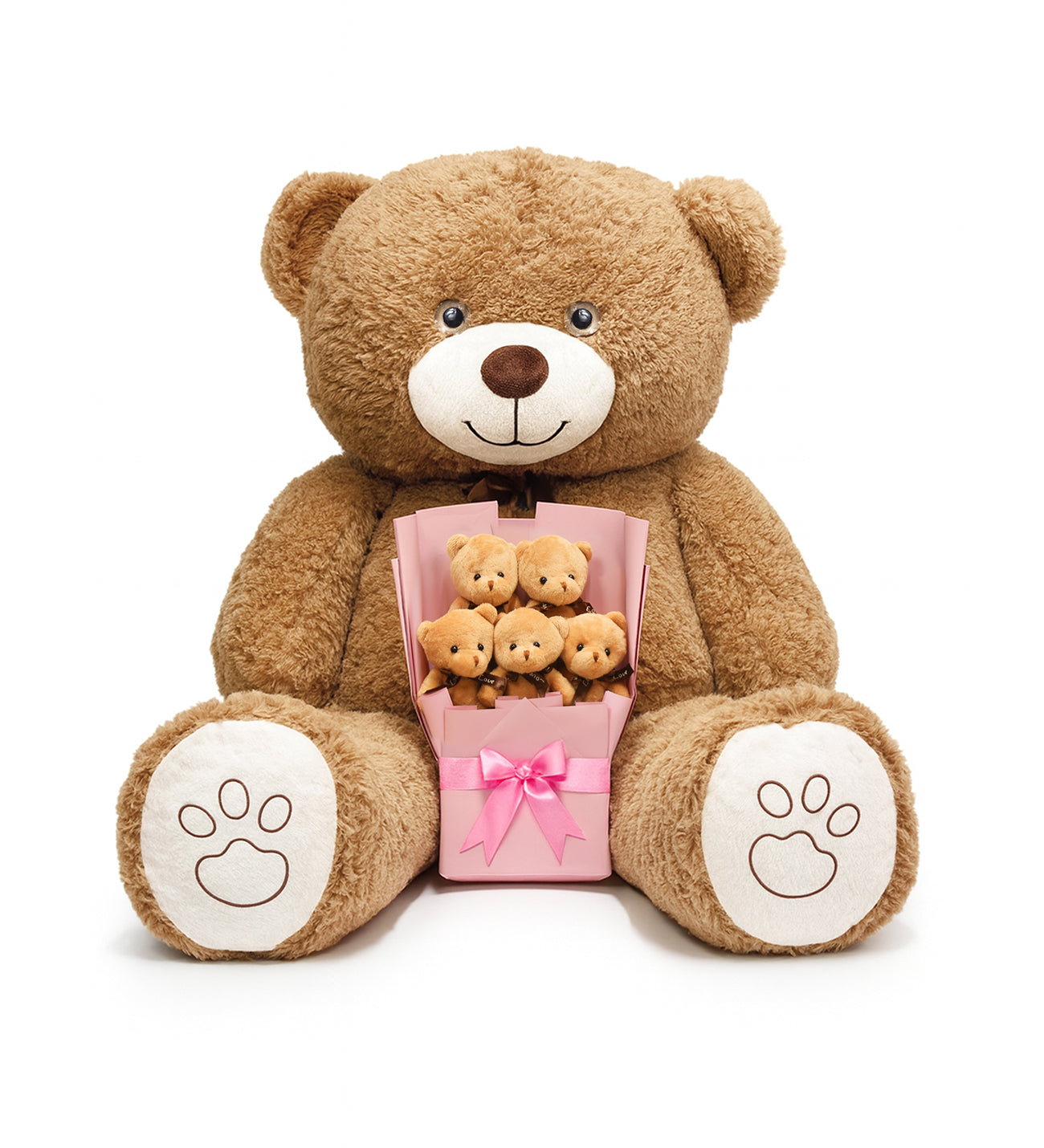 Romantik Hediye Seti (Dev Boy Pelüş Ayı & Pelüş Ayıcık Buketi)