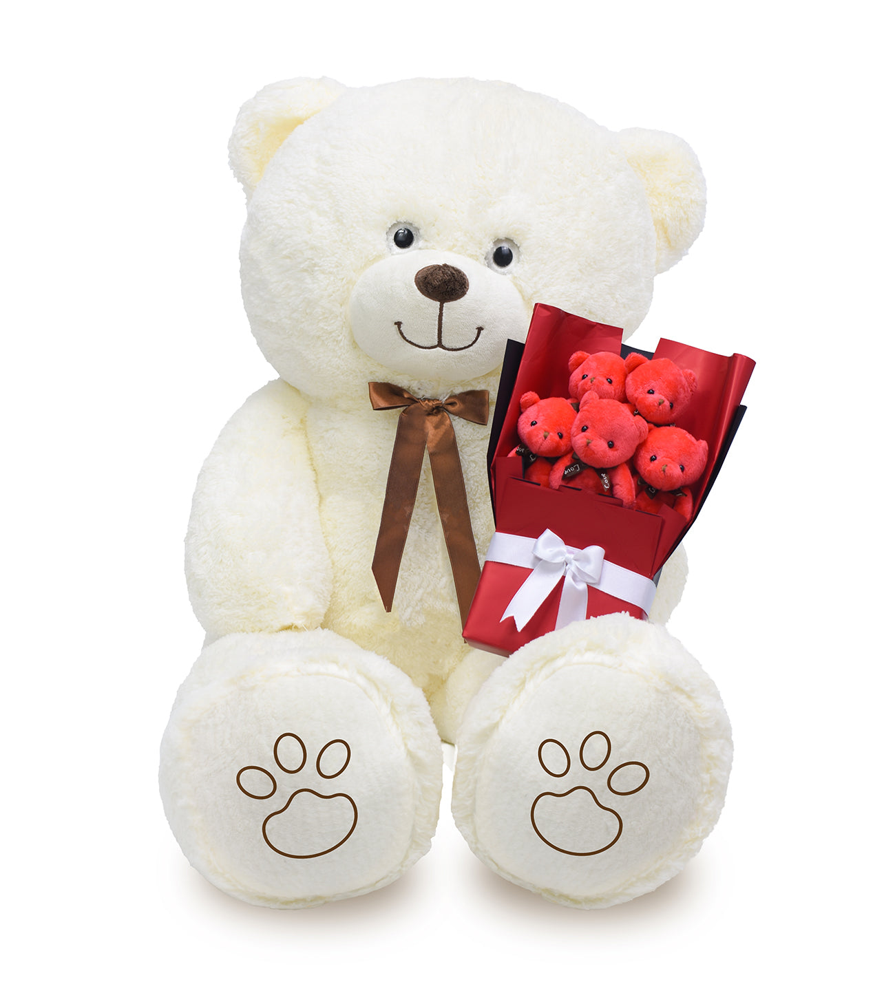Romantik Hediye Seti (Dev Boy Pelüş Ayı & Pelüş Ayıcık Buketi)