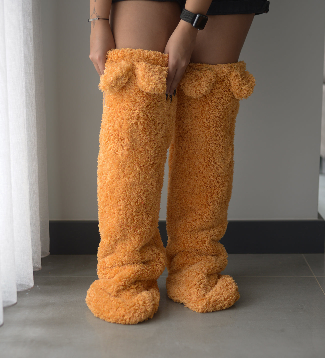 Peluş Diz Üstü Çorap, Uyku Çorabı, Ev Çorabı