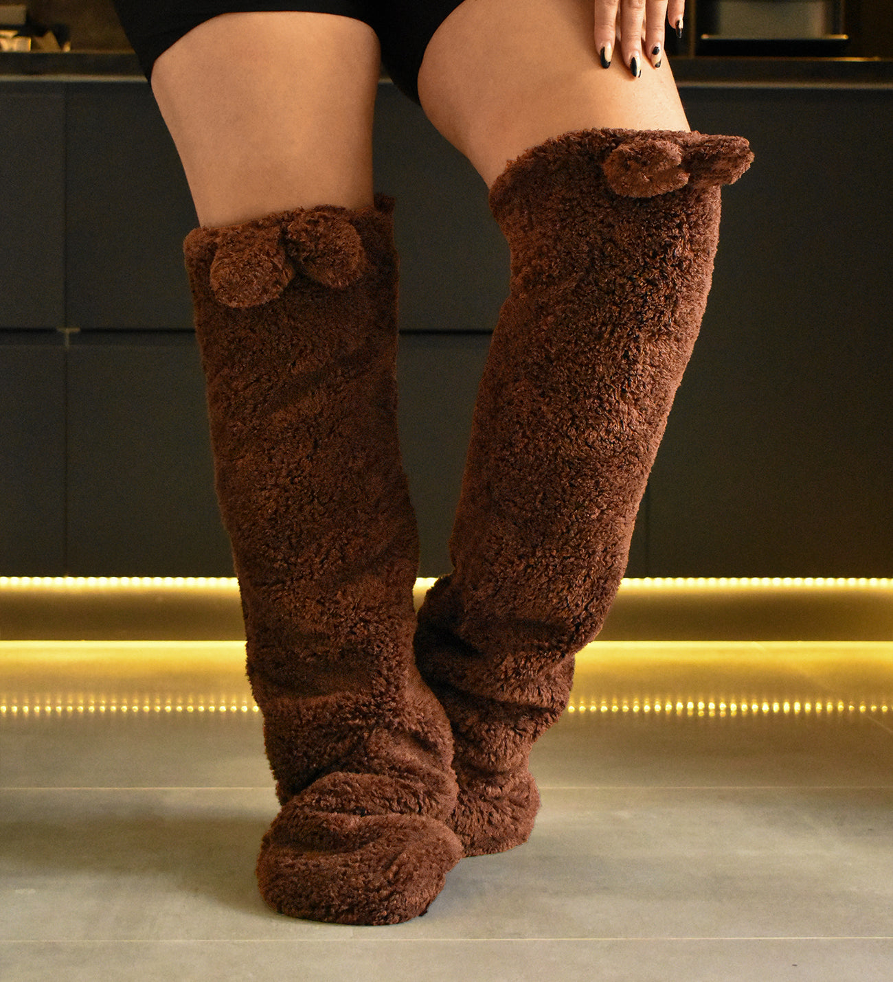 Peluş Diz Üstü Çorap, Uyku Çorabı, Ev Çorabı