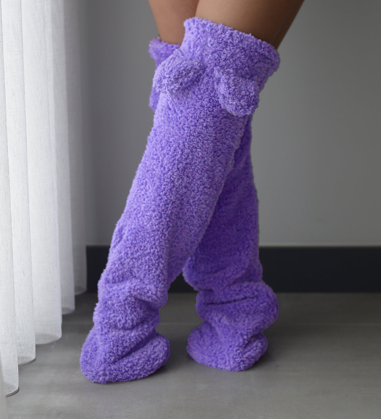 Peluş Diz Üstü Çorap, Uyku Çorabı, Ev Çorabı