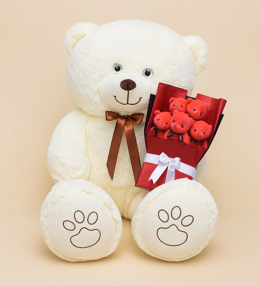 Romantik Hediye Seti (Dev Boy Pelüş Ayı & Pelüş Ayıcık Buketi)